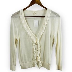 J.CREW Cardigan Size Small Tissue Silk Blend Ruffle Ivory Vintage 2009 NOS